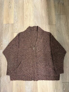 Cozy Brown Speckled Zip-Front Cardigan